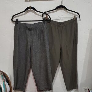 2 Pair Eileen Fisher Linen Cropped Pants In Black & White And Green Size PS